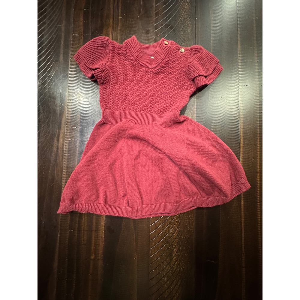 Hope & Henry Girls Burgundy Knit Chevron Dress Short Sleeve 12-18 Months